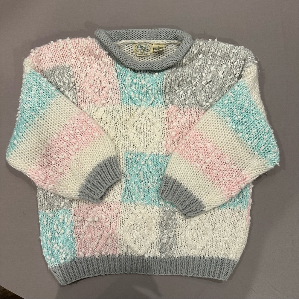 Vintage Chelsea Place Cable Knit Shoulder Pads Handcrafted Large Sweater